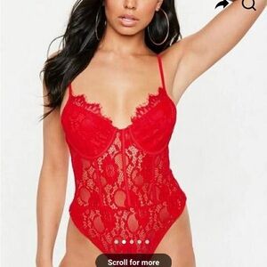 Missguided Red Lace Bodysuit